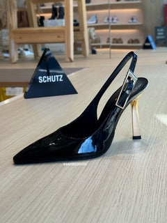 Schutz Slingback Preto Verniz Couro Salto Alto S21997 0001 0001U