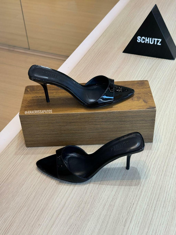 Schutz Tamanco Preto Couro Verniz S21949 0001 0001U