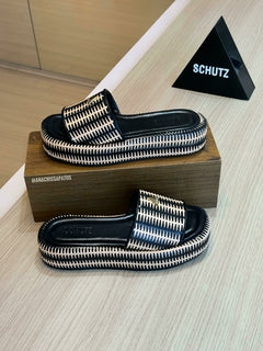 Schutz Sandália Palha/Preto Tramado S21869 0019 0002U