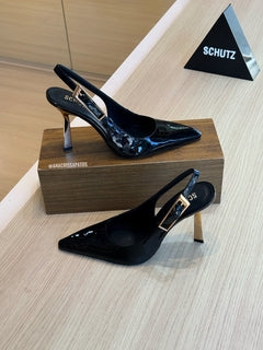 Schutz Slingback Preto Verniz Couro Salto Alto S21997 0001 0001U