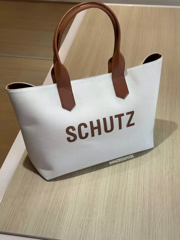 Schutz Bolsa Shopping Lona Branco Off/Marrom