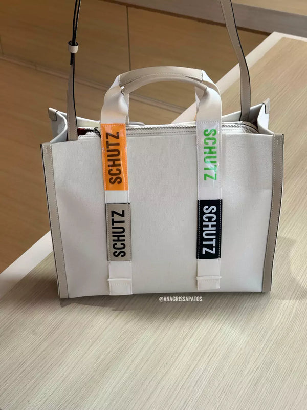 Schutz Bolsa Shopping Lona Branco Off Multicor